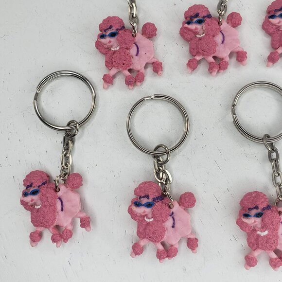 Pink Poodle Keychain Lot Of 7 Miniature Party Favors Wearing Sunglasses - Picture 5 of 6